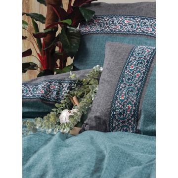 Lenjerie de pat pentru o persoana, Erna - Petrol Blue, Cotton Box, Bumbac Ranforce