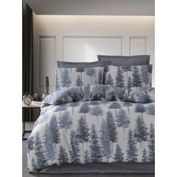 Lenjerie de pat pentru o persoana, Forrest - Blue, EnLora Home, 65% bumbac/35% poliester