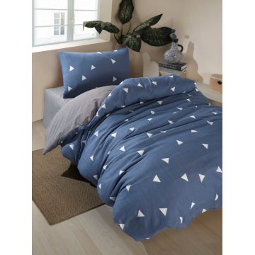 Lenjerie de pat pentru o persoana, Geometrik - Blue, Eponj Home, 65% bumbac/35% poliester