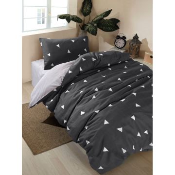 Lenjerie de pat pentru o persoana, Geometrik - Grey, Eponj Home, 65% bumbac/35% poliester