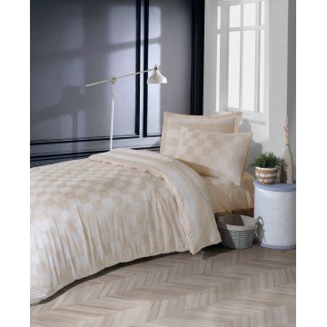 Lenjerie de pat pentru o persoana, Kareli Saten - Beige, EnLora Home, 70% bumbac/30% poliester