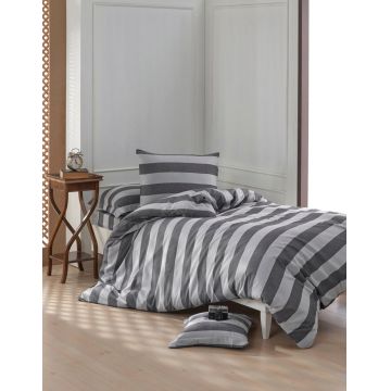 Lenjerie de pat pentru o persoana, Max Yollu Saten - Black, EnLora Home, 70% bumbac/30% poliester