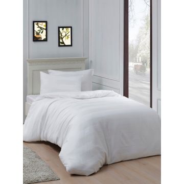 Lenjerie de pat pentru o persoana, Max Yollu Saten - White, EnLora Home, 70% bumbac/30% poliester