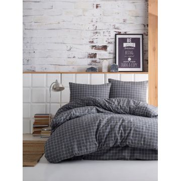 Lenjerie de pat pentru o persoana, Mini Kare - Anthracite, EnLora Home, 65% bumbac/35% poliester