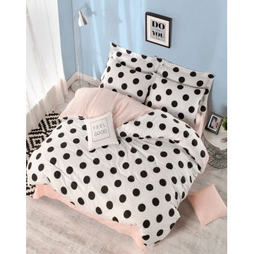 Lenjerie de pat pentru o persoana, Mixpuan - White, Salmon, Eponj Home, 65% bumbac/35% poliester