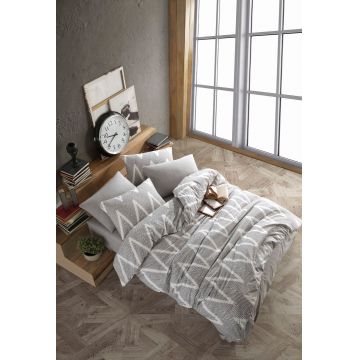 Lenjerie de pat pentru o persoana, Olivia - Grey, Eponj Home, Bumbac Ranforce