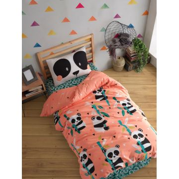 Lenjerie de pat pentru o persoana, Panida - Pink, EnLora Home, 80% bumbac / 20% poliester