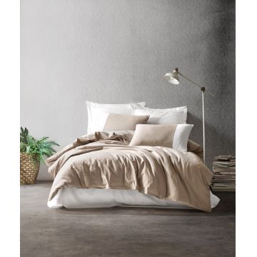 Lenjerie de pat pentru o persoana, Plain - Mink, Cream, Cutie de bumbac, Bumbac Ranforce