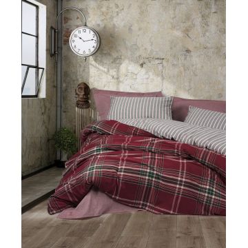 Lenjerie de pat pentru o persoana, Pledd - Claret Red, Cotton Box, 50% bumbac / 50% poliester