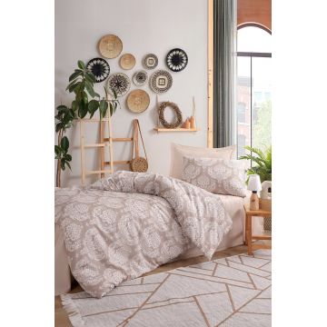 Lenjerie de pat pentru o persoana, Post - Brown, Eponj Home, 65% bumbac/35% poliester