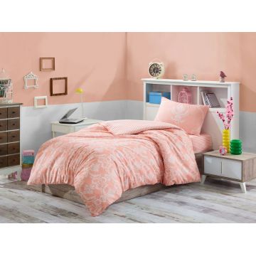 Lenjerie de pat pentru o persoana, Pure - Powder, EnLora Home, 65% bumbac/35% poliester