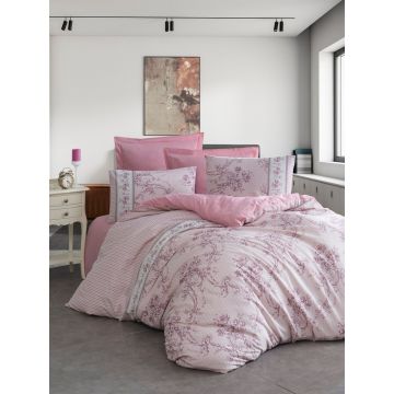 Lenjerie de pat pentru o persoana, Roza - Pink, EnLora Home, 65% bumbac/35% poliester