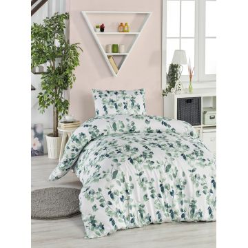 Lenjerie de pat pentru o persoana, Sabine - Green, EnLora Home, 65% bumbac/35% poliester