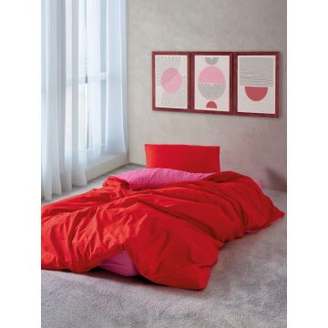 Lenjerie de pat pentru o persoana, Sage - Red, Fuchsia, Cozy Home, Bumbac Ranforce