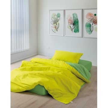 Lenjerie de pat pentru o persoana, Sage - Yellow, Green, Cozy Home, Bumbac Ranforce