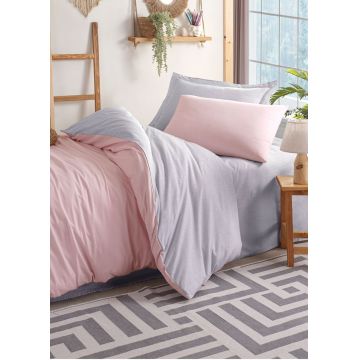 Lenjerie de pat pentru o persoana, Solid - Powder, Grey, Eponj Home, 65% bumbac/35% poliester