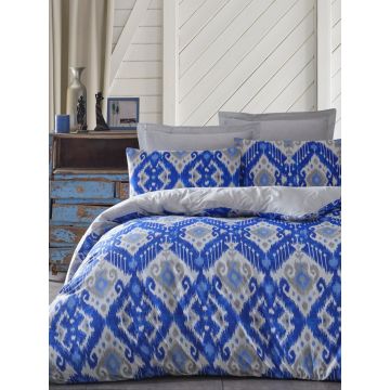 Lenjerie de pat pentru o persoana, Stella - Blue, EnLora Home, 65% bumbac/35% poliester