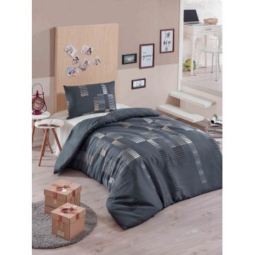 Lenjerie de pat pentru o persoana, Trace - Anthracite, Eponj Home, 65% bumbac/35% poliester