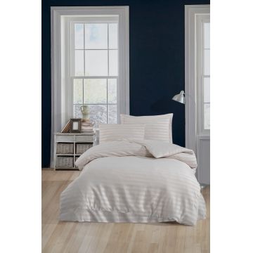 Lenjerie de pat pentru o persoana, Water Yollu Saten - Beige, EnLora Home, 70% bumbac/30% poliester