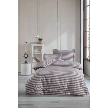 Lenjerie de pat pentru o persoana, Water Yollu Saten - Brown, EnLora Home, 70% bumbac/30% poliester