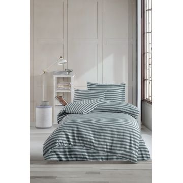 Lenjerie de pat pentru o persoana, Water Yollu Saten - Green, EnLora Home, 70% bumbac/30% poliester