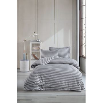 Lenjerie de pat pentru o persoana, Water Yollu Saten - Light Grey, EnLora Home, 70% bumbac/30% poliester