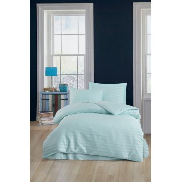 Lenjerie de pat pentru o persoana, Water Yollu Saten - Mint, EnLora Home, 70% bumbac/30% poliester