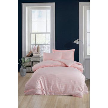 Lenjerie de pat pentru o persoana, Water Yollu Saten - Powder, EnLora Home, 70% bumbac/30% poliester