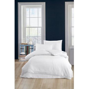Lenjerie de pat pentru o persoana, Water Yollu Saten - White, EnLora Home, 70% bumbac/30% poliester