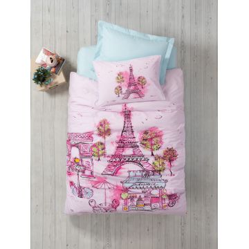 Lenjerie de pat pentru o persoana Young, Corisa v2 - Pink, Cotton Box, Bumbac Ranforce