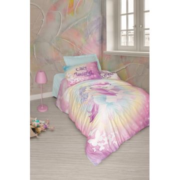 Lenjerie de pat pentru o persoana Young, Sirena - Mint v2, Cotton Box, Bumbac Ranforce
