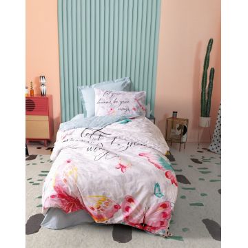 Lenjerie de pat pentru o persoana Young, Wings - Mint, Cotton Box, Bumbac Ranforce