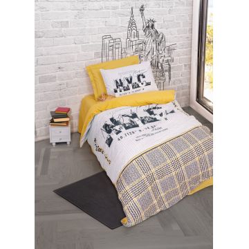Lenjerie de pat pentru o persoana Young, Worldwide - Mustard v2, Cotton Box, Bumbac Ranforce