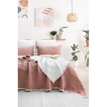 Set cuvertura de pat dubla 3 piese, Alda - Dusty Rose, Şaheser, 70% bumbac/30% poliester