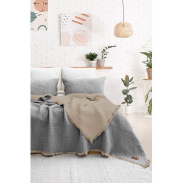 Set cuvertura de pat dubla 3 piese, Alda - Grey, Şaheser, 70% bumbac/30% poliester