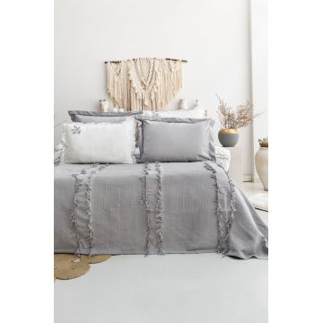 Set cuvertura de pat dubla 3 piese, Brianna - Grey, Şaheser, Bumbac