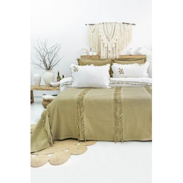 Set cuvertura de pat dubla 3 piese, Brianna - Khaki, Şaheser, Bumbac