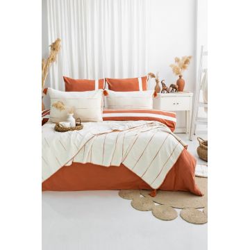 Set cuvertura de pat dubla 3 piese, Eva - Tile Red, Şaheser, Bumbac