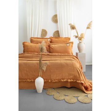 Set cuvertura de pat dubla 3 piese, Fiorella - Orange, Şaheser, 70% bumbac/30% poliester
