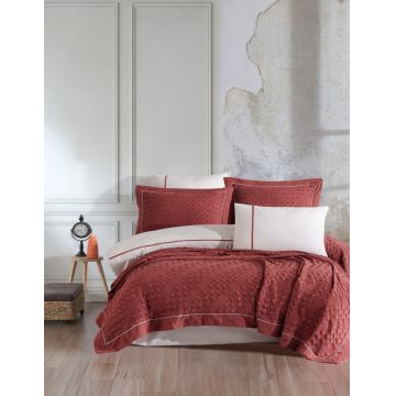 Set cuvertura de pat dubla 3 piese, Helen - Claret Red, Şaheser, Bumbac