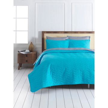 Set cuvertura de pat dubla 3 piese, MaxiColor - Turquoise, Grey, Acasă EnLora, 65% bumbac/35% poliester