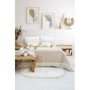 Set cuvertura de pat dubla 3 piese, Milena - Beige, Şaheser, Bumbac