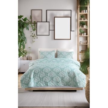 Set cuvertura de pat dubla 3 piese, Post - Water Green, Eponj Home, 65% bumbac/35% poliester