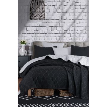 Set cuvertura de pat dubla 3 piese, Solid - Black, Grey, Eponj Home, 65% bumbac/35% poliester