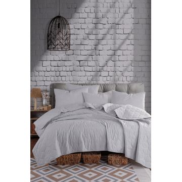 Set cuvertura de pat dubla 3 piese, Solid - Grey, Eponj Home, 65% bumbac/35% poliester
