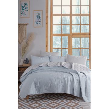 Set cuvertura de pat dubla 3 piese, Solid - Light Blue, Grey, Eponj Home, 65% bumbac/35% poliester