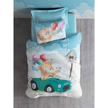 Set cuvertura de pat pentru o persoana Ranforce Young, Buddy - Blue, Cotton Box, Bumbac