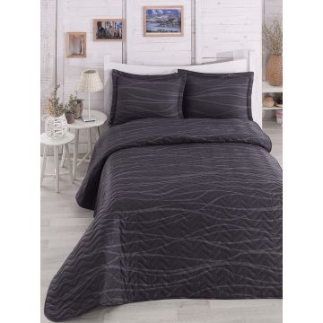 Set cuvertura matlasata dubla 3 piese, Verda - Grey, EnLora Home, 65% bumbac/35% poliester
