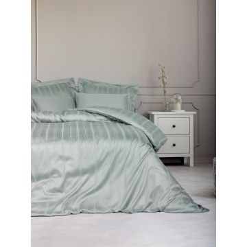 Set cuvertura matlasata dubla Bamboo, Bamboo Stripe - Mint, Cotton Box, 60% bumbac satinat/40% bambus