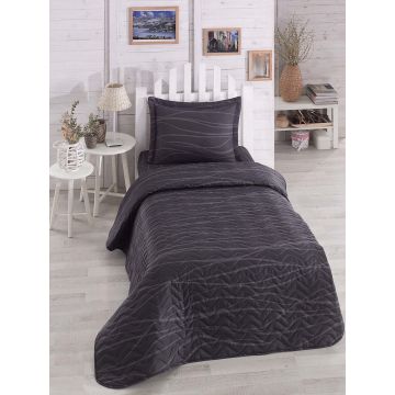 Set cuvertura matlasata Single 160x220 cm, 2 piese, Verda - Grey, EnLora Home, 65% bumbac/35% poliester